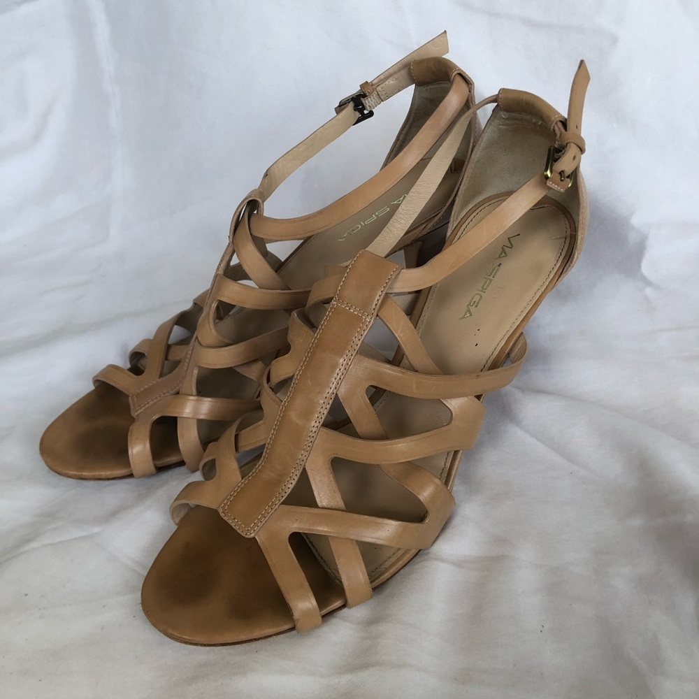 Via Spiga Strappy Tan Heels Italian Leather 10.5 W